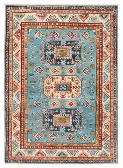 Bordered  Transitional Blue Area rug 4x6 Afghan Hand-knotted 392662
