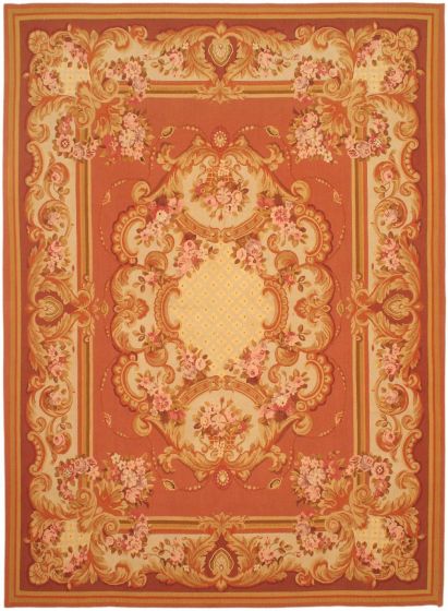 Traditional Orange Area rug 9x12 Chinese Needlepoint 42375