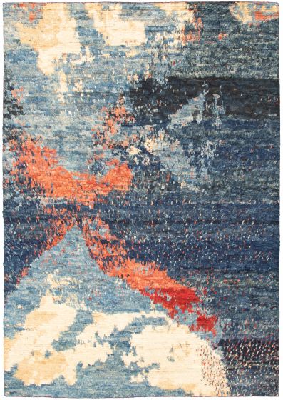 Casual  Contemporary Blue Area rug 6x9 Pakistani Hand-knotted 311195