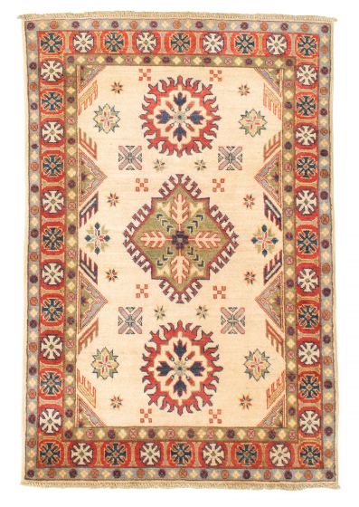 Bordered  Tribal Ivory Area rug 3x5 Afghan Hand-knotted 329292