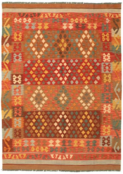 Bordered  Tribal Red Area rug 5x8 Turkish Flat-weave 346335