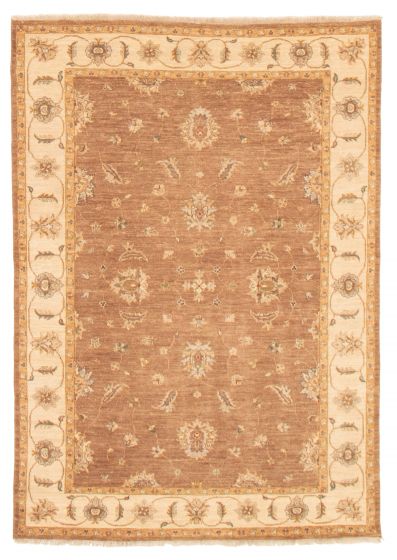 Bordered  Traditional Brown Area rug 4x6 Indian Hand-knotted 356481