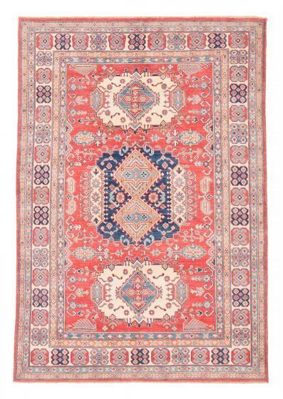 Bordered  Geometric Red Area rug 5x8 Afghan Hand-knotted 381867