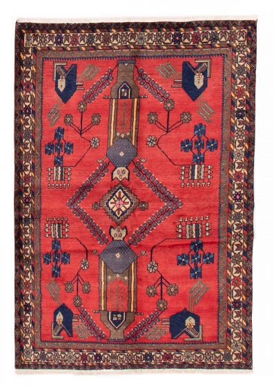 Bordered  Tribal Red Area rug 4x6 Persian Hand-knotted 383841