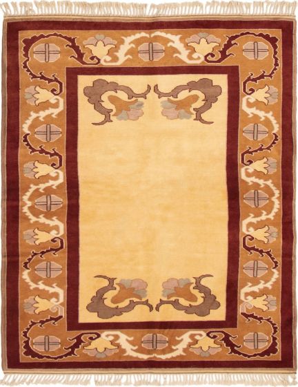 Bordered  Traditional Ivory Area rug 5x8 Turkish Hand-knotted 293466