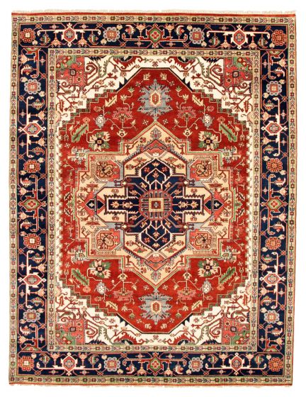 Bordered  Traditional Red Area rug 9x12 Indian Hand-knotted 344202