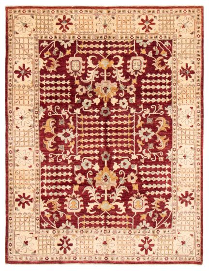 Bordered  Traditional Red Area rug 6x9 Pakistani Hand-knotted 362310