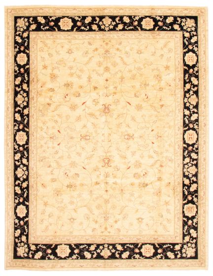 Bordered  Traditional Ivory Area rug 9x12 Pakistani Hand-knotted 362416