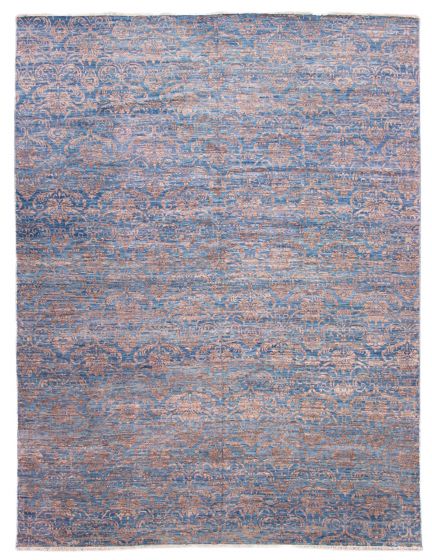 Transitional Blue Area rug 12x15 Indian Hand-knotted 373957
