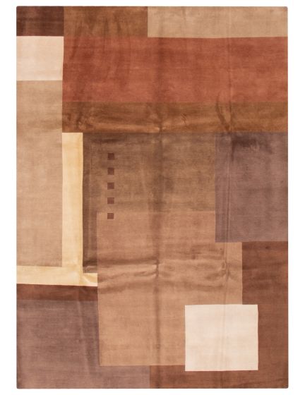 Transitional Brown Area rug 8x10 Nepal Hand-knotted 375302