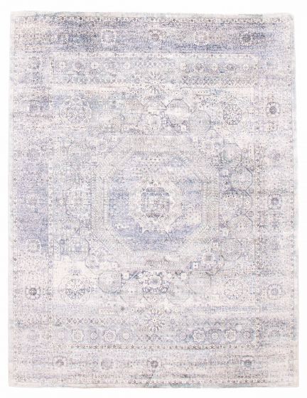 Bordered  Traditional Blue Area rug 6x9 Indian Hand Loomed 386434