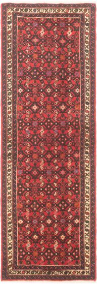 Bordered  Traditional Red Runner rug 7-ft-runner Persian Hand-knotted 305003