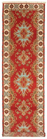 Bordered  Traditional Red Runner rug 11-ft-runner Indian Hand-knotted 314311