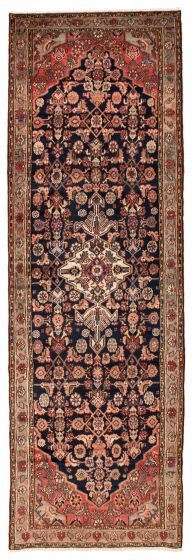 Bordered  Traditional Blue Runner rug 11-ft-runner Persian Hand-knotted 352223