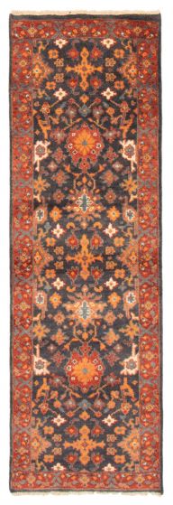 Bordered  Traditional Grey Runner rug 8-ft-runner Indian Hand-knotted 370008