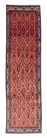 Bordered  Traditional Red Runner rug 12-ft-runner Persian Hand-knotted 381011