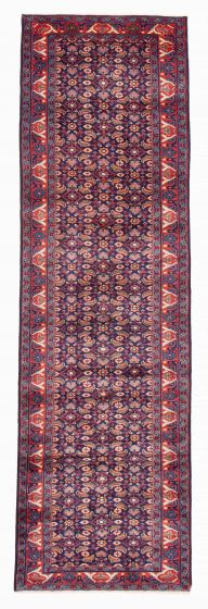 Bordered  Traditional Blue Runner rug 10-ft-runner Persian Hand-knotted 385154