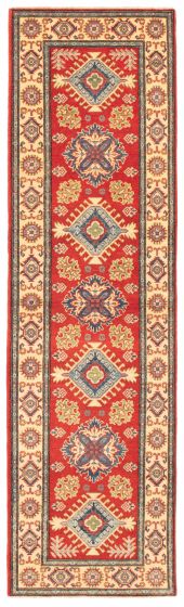 Bordered  Traditional Red Runner rug 10-ft-runner Afghan Hand-knotted 351005