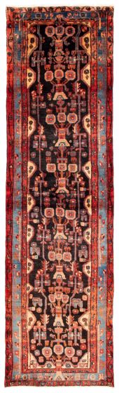 Bordered  Traditional Black Runner rug 11-ft-runner Persian Hand-knotted 353099