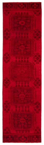 Geometric  Transitional Red Runner rug 12-ft-runner Turkish Hand-knotted 358925