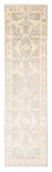 Bordered  Traditional Grey Runner rug 10-ft-runner Indian Hand-knotted 377851