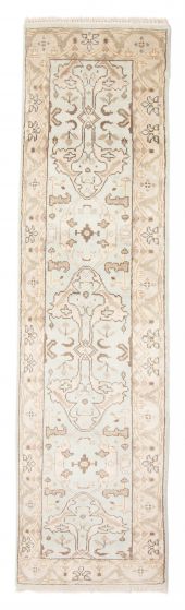 Bordered  Traditional Green Runner rug 8-ft-runner Indian Hand-knotted 377931