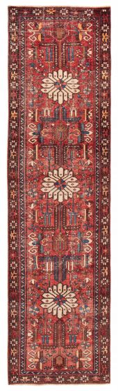 Geometric  Vintage/Distressed Red Runner rug 11-ft-runner Turkish Hand-knotted 391448