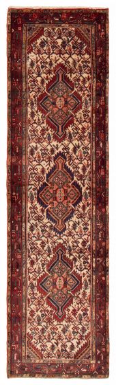 Geometric  Traditional Ivory Runner rug 10-ft-runner Turkish Hand-knotted 394094