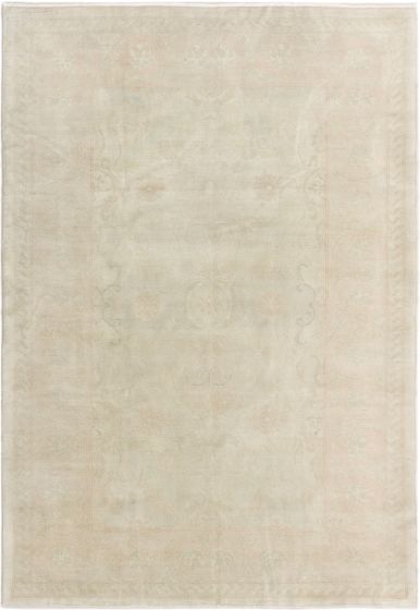 Bordered  Traditional Ivory Area rug 5x8 Turkish Hand-knotted 280745