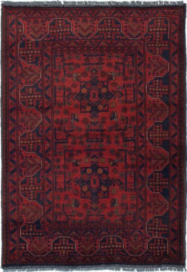 Bordered  Tribal Red Area rug 3x5 Afghan Hand-knotted 282205