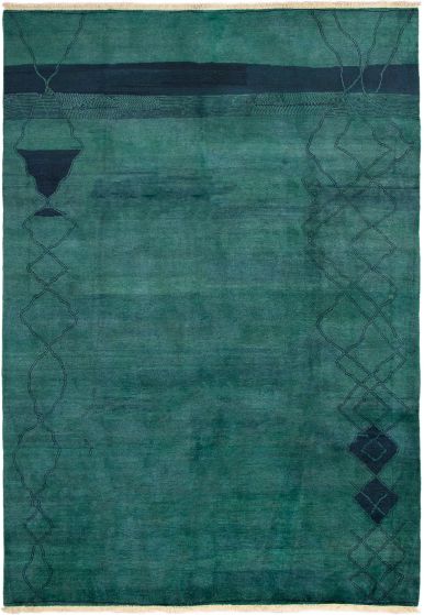 Casual  Transitional Green Area rug Unique Indian Hand-knotted 287614