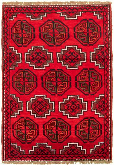 Bordered  Tribal Red Area rug 3x5 Afghan Hand-knotted 333324