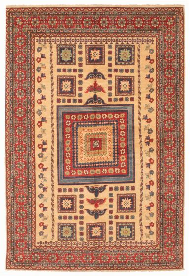 Bordered  Traditional Ivory Area rug 6x9 Afghan Hand-knotted 348319