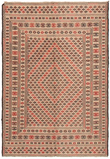 Bordered  Tribal Ivory Area rug 3x5 Afghan Flat-weave 356375