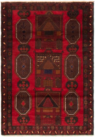 Bordered  Tribal Red Area rug 3x5 Afghan Hand-knotted 359050