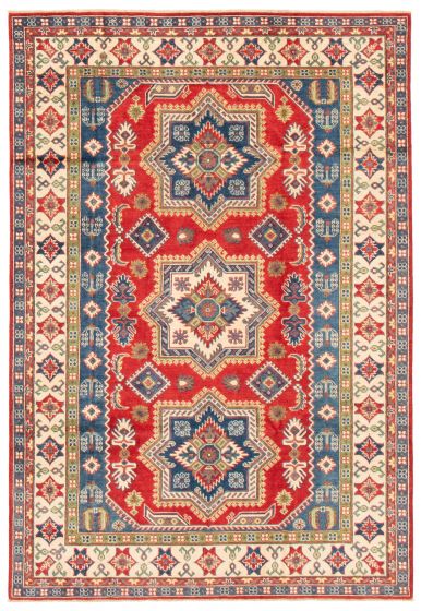 Bordered  Traditional Red Area rug 5x8 Afghan Hand-knotted 361397