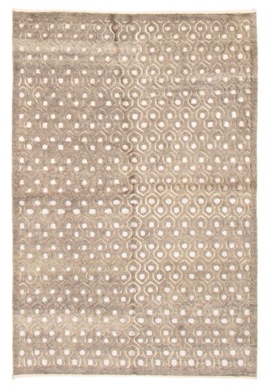 Carved  Transitional Grey Area rug 5x8 Indian Hand-knotted 362713
