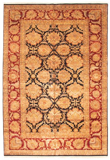 Bordered  Traditional Black Area rug Unique Indian Hand-knotted 373787