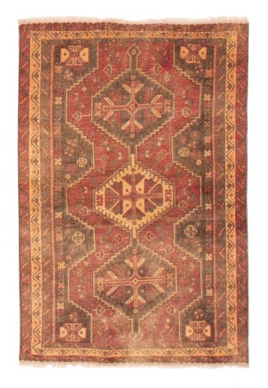 Bordered  Vintage/Distressed Red Area rug 3x5 Turkish Hand-knotted 377163