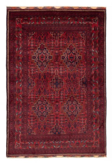 Bordered  Traditional Red Area rug 6x9 Afghan Hand-knotted 377831