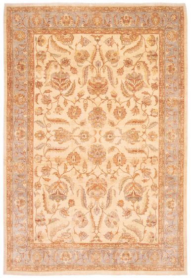 Bordered  Traditional Ivory Area rug 10x14 Afghan Hand-knotted 378876