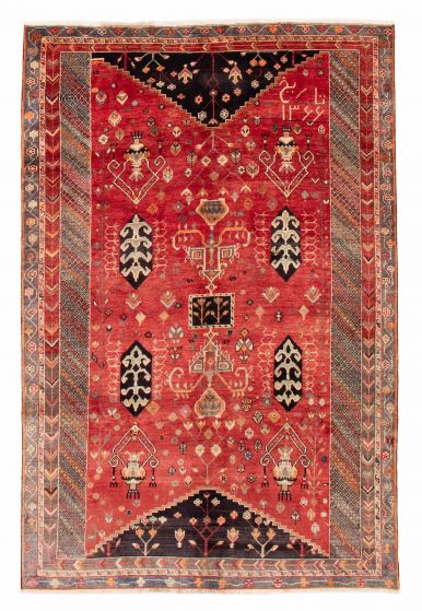 Bordered  Tribal Red Area rug 6x9 Persian Hand-knotted 380244