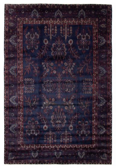 Bordered  Transitional Blue Area rug Unique Afghan Hand-knotted 391534