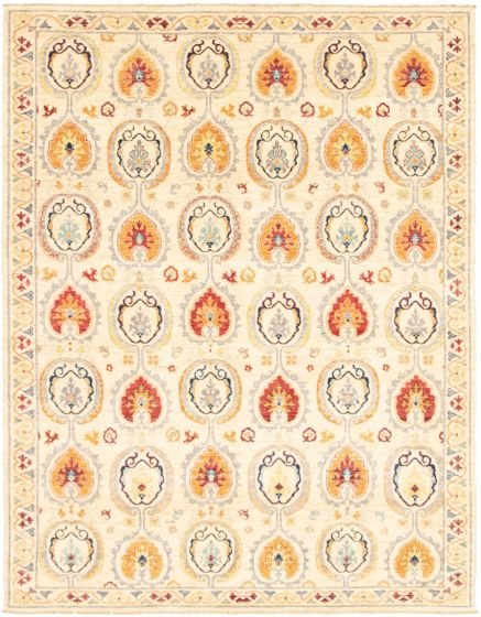 Bordered  Traditional Ivory Area rug 6x9 Pakistani Hand-knotted 319523