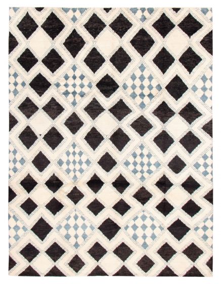Moroccan  Transitional Ivory Area rug 9x12 Indian Hand-knotted 362578