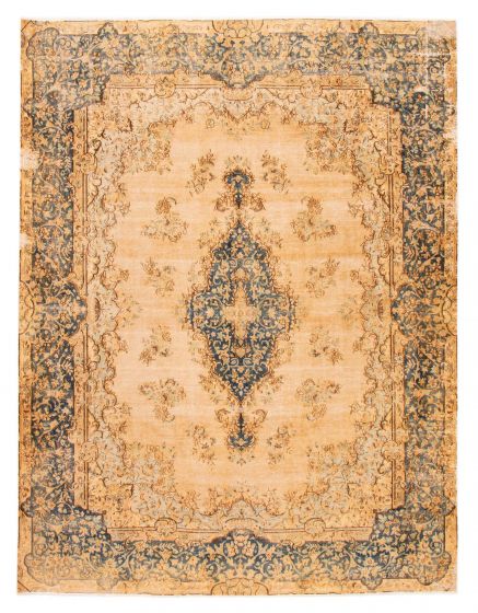 Bordered  Vintage/Distressed Ivory Area rug 9x12 Turkish Hand-knotted 384862
