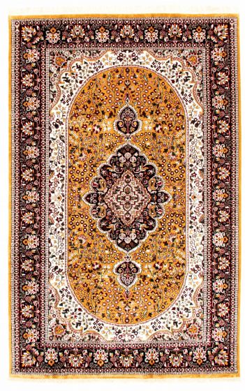 Bordered  Traditional Yellow Area rug 5x8 Indian Hand-knotted 348368