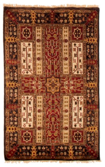 Bordered  Traditional Red Area rug 3x5 Indian Hand-knotted 349489