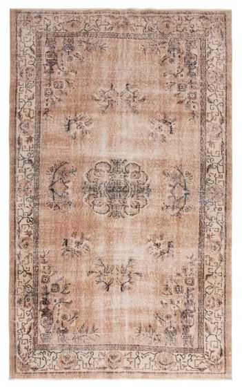 Bordered  Transitional Brown Area rug 5x8 Turkish Hand-knotted 363565