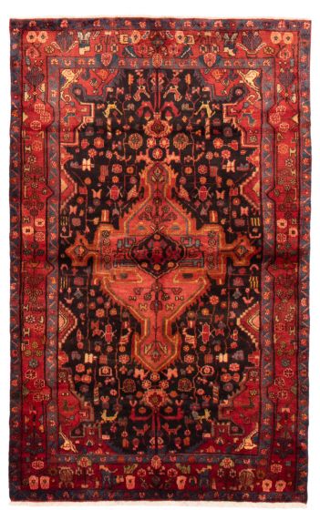 Bordered  Traditional Black Area rug 5x8 Persian Hand-knotted 366285